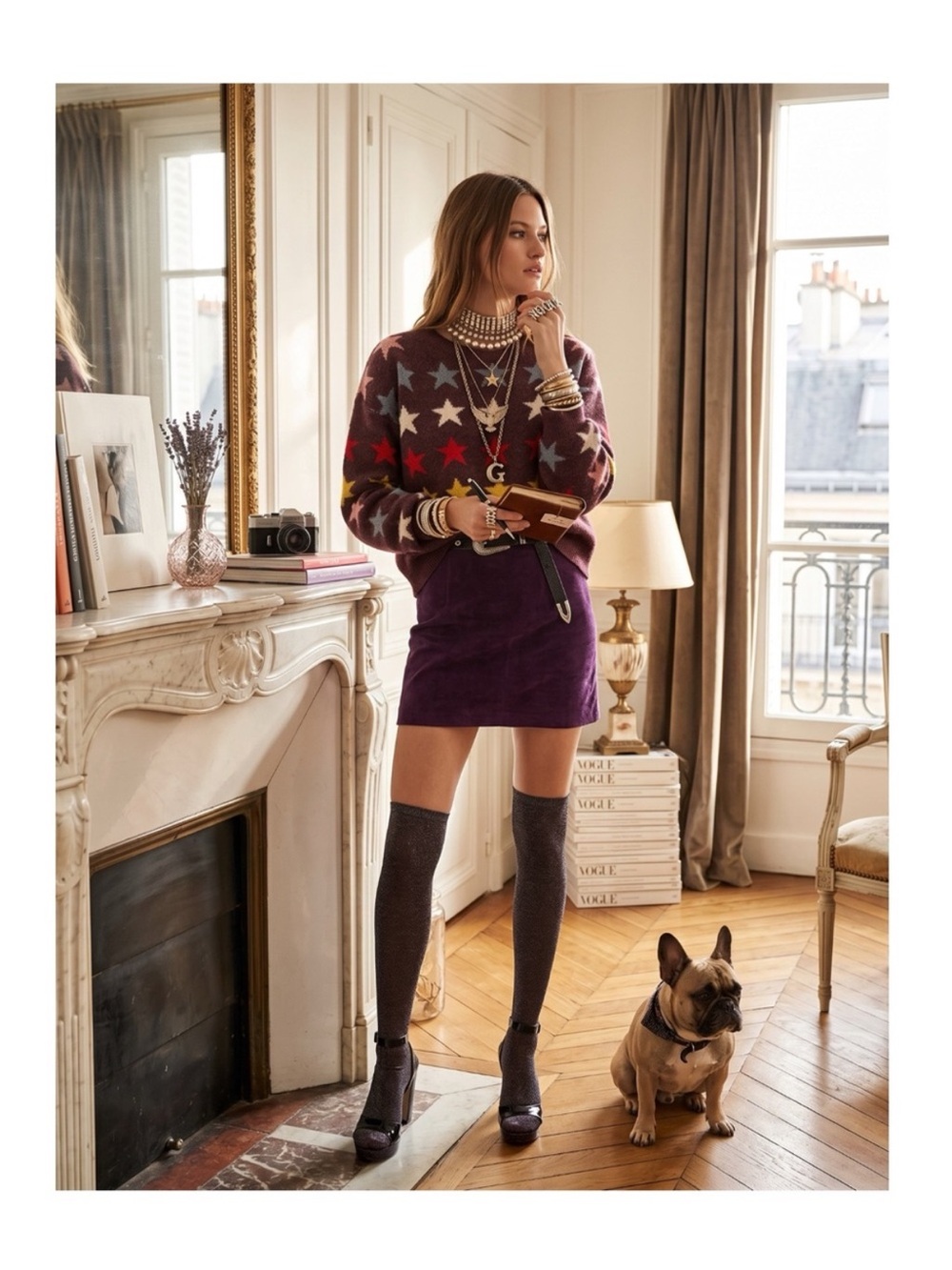 new Wildfox Couture ★ Rainbow Star Elektra Knit Sweater ★ Crushed Berry ★ Large